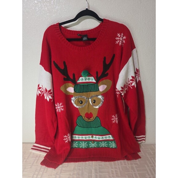 New Directions Lady Rudolf Ugly Christmas Sweater Pullover Womens 3X NWT - Picture 1 of 7